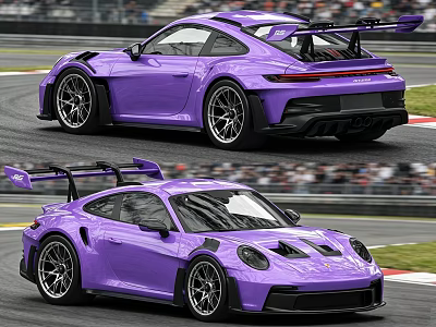 Dynamic Purple Racing Sports Car With Large Rear Wing On Race Track 3d model