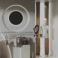 Modern Public Office Space Interior With White Curved Furniture Round Mirror And Lighting Fixtures