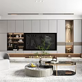 Modern Living Dining Area Interior With TV Wall Cabinets Sofa Coffee Table And Plants
