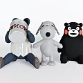 Plush Toys with Can Head Striped Shirt Gray Dog Droopy Ears Black Bear Red Cheeks