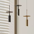 Modern Pendant Lights In Black Silver Gold Round Base Cylindrical Design With Window Blind Background