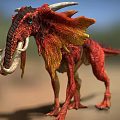 Game and Movie Mythical Creature Character With Red Skin Long White Tusks And Feathered Frills