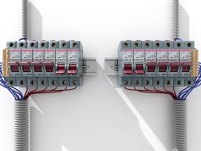 Household Electrical Circuit Breakers With Multiple Safety Switches And Wiring Connections 3d model