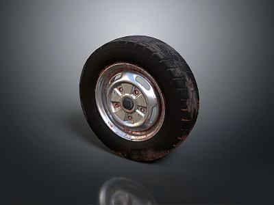 Black Car Tire With Shiny Metal Wheel Rim And Tread Pattern On Dark Background 3d model