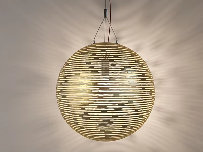 Golden Spherical Chandelier With Striped Hollow Design Creating Radiant Light Projections On Wall 3d model