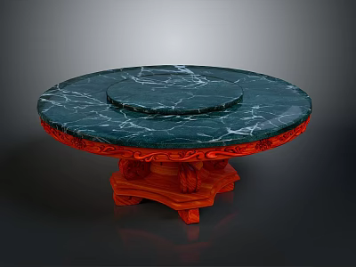 Round Green Marble Pattern Carpet With Red Carved Edge And Classic Style 3d model