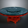 Round Green Marble Pattern Carpet With Red Carved Edge And Classic Style