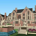 Elegant Single Family Villa With European Architecture Red Brick Fountain And Landscaped Gardens