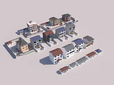 Various Residential Architectural Designs and Exterior Styles of Rural Self-built Houses 3d model
