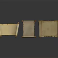 Three Ancient Parchment Scrolls With Wooden Rollers On Dark Reflective Surface 3d model