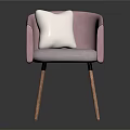 Pink Single Sofa With Diamond Stitching Light Gray Cushion Wooden Legs And White Pillow