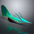 Iridescent Green And Blue Aquatic Animal With Streamlined Body Long Snout Shiny Fins