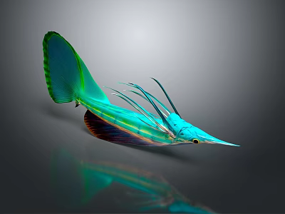 Iridescent Green And Blue Aquatic Animal With Streamlined Body Long Snout Shiny Fins 3d model