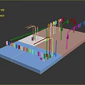 Traffic Facility Model With Blue Pink Platforms And Traffic Lights Railings