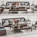 Modern Sofa Coffee Table Set With Side Tables Accent Chairs And Decorative Pillows 3d model