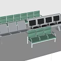 Modern Green Public Chairs With White Metal Frame And Mesh Seats For Waiting Areas