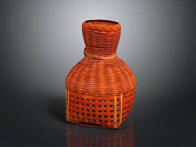 Orange Vase-Shaped Woven Rattan Container with Decorative Basket Weave Design 3d model