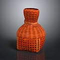 Orange Vase-Shaped Woven Rattan Container with Decorative Basket Weave Design
