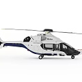 Modern Airbus Helicopter With White Exterior Blue Accents Detailed Rotors And Cockpit Windows