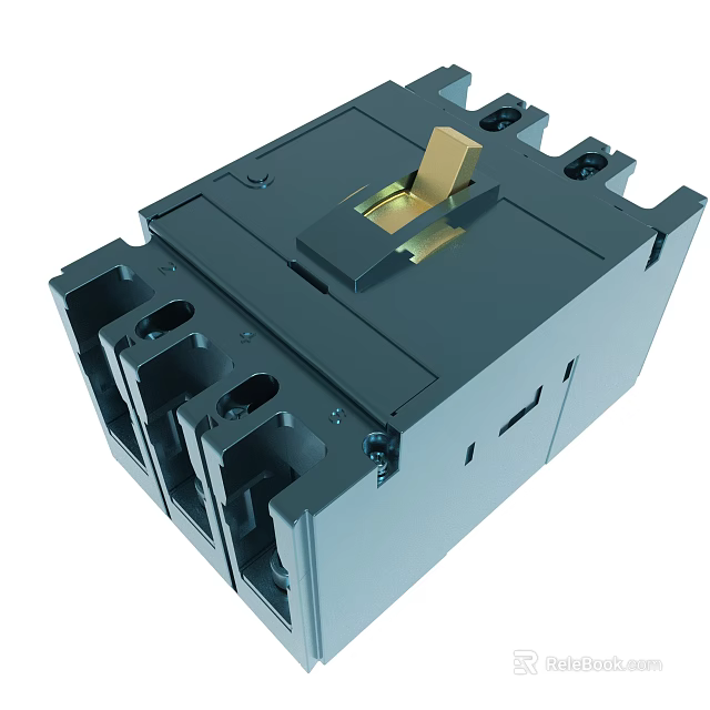Industrial Electrical Circuit Breaker Device With Gray Housing And Gold Components 3d model 