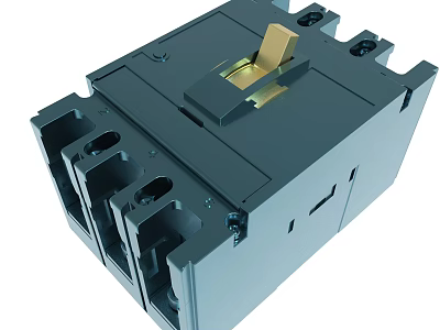 Industrial Electrical Circuit Breaker Device With Gray Housing And Gold Components 3d model