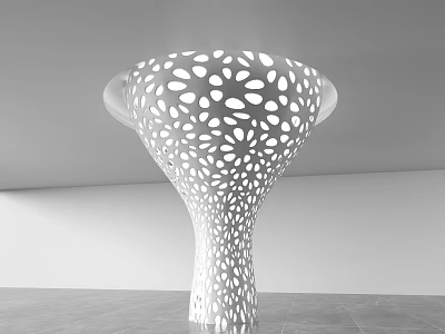Modern White Column With Intricate Perforated Pattern In Minimalist Interior Space 3d model