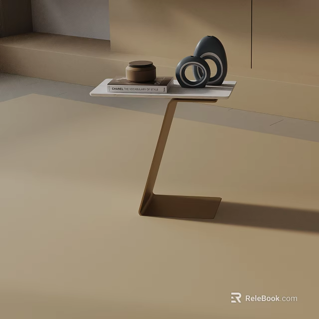 Modern Sleek Side Table With White Top And Geometric Base Holding Books And Decorative Objects 3d model 