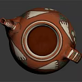 Decorative Wooden Shelf Displaying Red Ceramic Teapot With Colorful Patterns 3d model