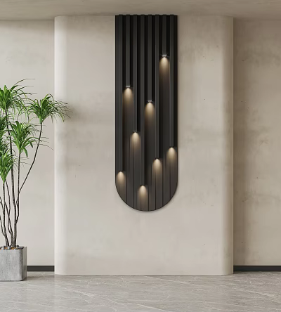 Modern Black Vertical Wall Lamp With Multiple Lights And Green Plant For Indoor Decor 3d model