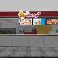 Worldly Restaurant Counter With White Design Digital Screens Showing Burgers Drinks And Cartoon Character Signboard