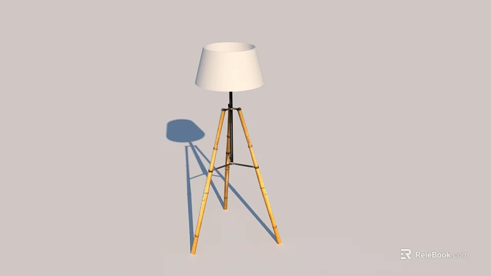 Modern Wooden Tripod Floor Lamp With White Lampshade And Simple Design 3d model 