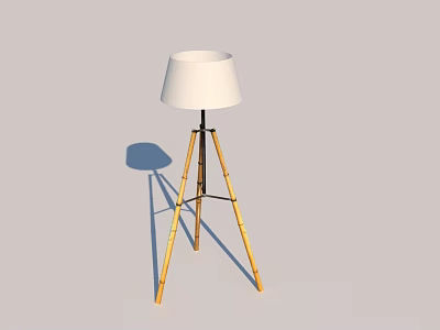 Modern Wooden Tripod Floor Lamp With White Lampshade And Simple Design 3d model