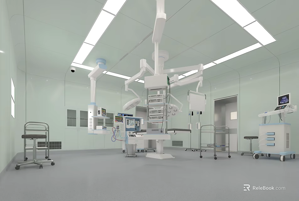 Sterile Operating Room With Advanced Medical Equipment Surgical Lights And Operating Table 3d model 