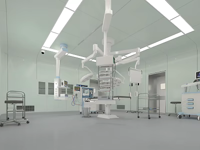 Sterile Operating Room With Advanced Medical Equipment Surgical Lights And Operating Table 3d model