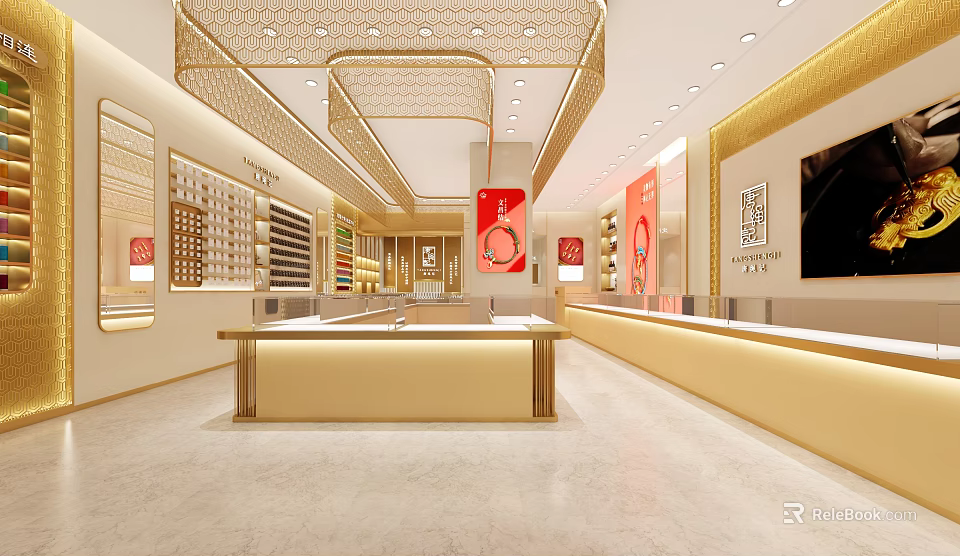 Luxury Jewelry Store Interior With Elegant Display Cases And Warm Lighting For Jewelry 3d model 