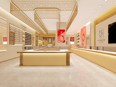 Luxury Jewelry Store Interior With Elegant Display Cases And Warm Lighting For Jewelry 3d model