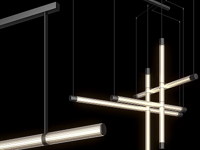 Modern Linear Hanging Chandeliers with Sleek Metal Frames and LED Lighting Design 3d model