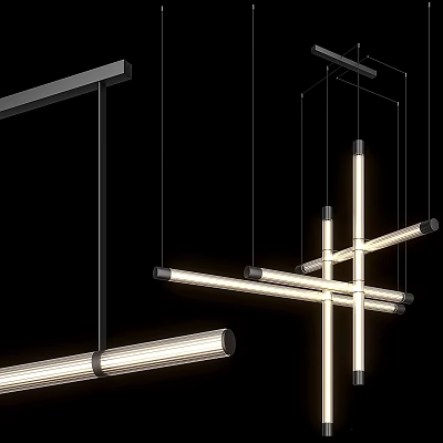 Modern Linear Hanging Chandeliers with Sleek Metal Frames and LED Lighting Design 3d model