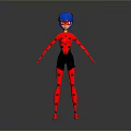 Cartoon Character With Blue Hair Red Ladybug Costume Black Pants And Red Shoes