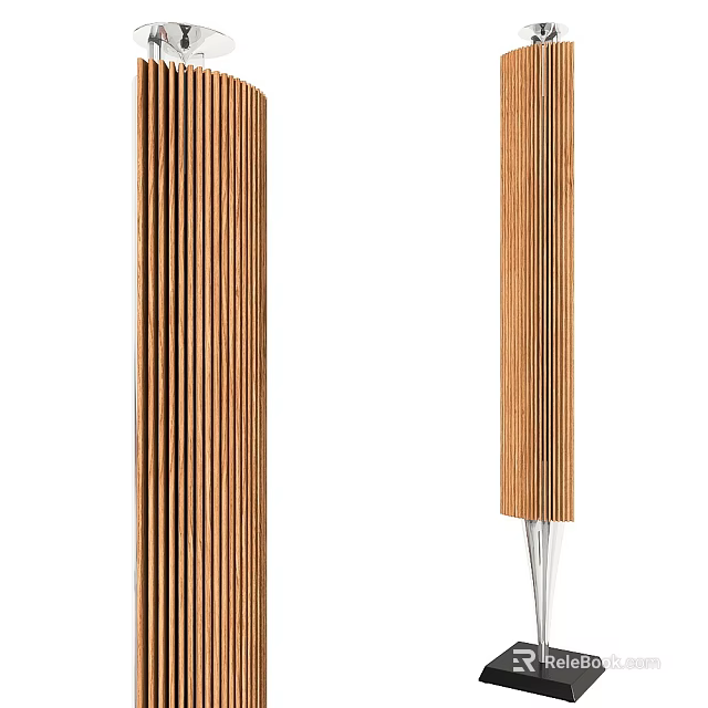 Modern Wooden Striped Headphone Speaker with Vertical Structure and Silver Base 3d model 