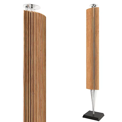 Modern Wooden Striped Headphone Speaker with Vertical Structure and Silver Base 3d model