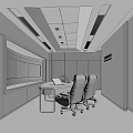 Modern Conference Room Interior With Large Screen Laptop Beige Chairs And Wooden Walls