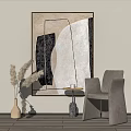 Abstract Geometric Wall Art in Modern Interior with Grey Chairs Side Table and Vase