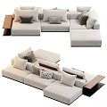 Modern L Shaped Sectional Sofa With Light Upholstery And Patterned Pillows 3d model
