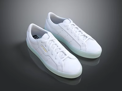 Minimalist White Low Top Leather Sneakers With Translucent Sole For Casual Daily Wear 3d model