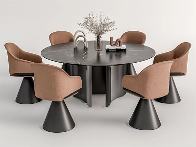 Modern Dining Table and Chair Combination Round Table Dining Table and Chair Combination 3d model