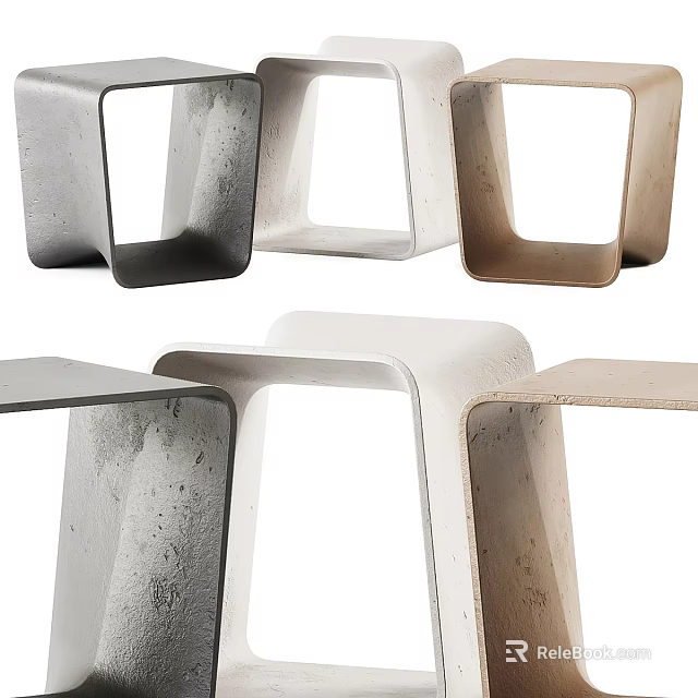 Modern Minimalist Stools In Gray White Beige With Geometric Design And Smooth Surface 3d model 