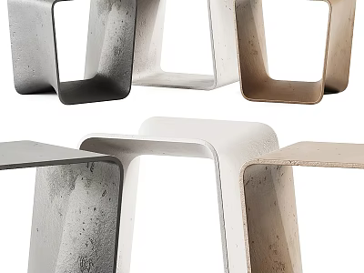 Modern Minimalist Stools In Gray White Beige With Geometric Design And Smooth Surface 3d model
