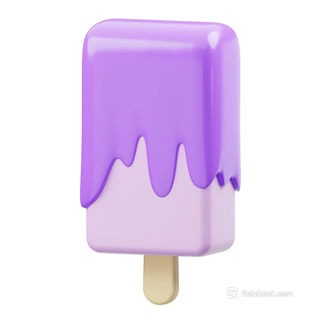 Delicious Fresh Purple Popsicle with Melting Sauce on Wooden Stick 3d model 