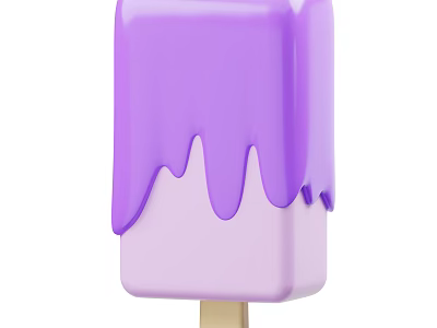 Delicious Fresh Purple Popsicle with Melting Sauce on Wooden Stick 3d model